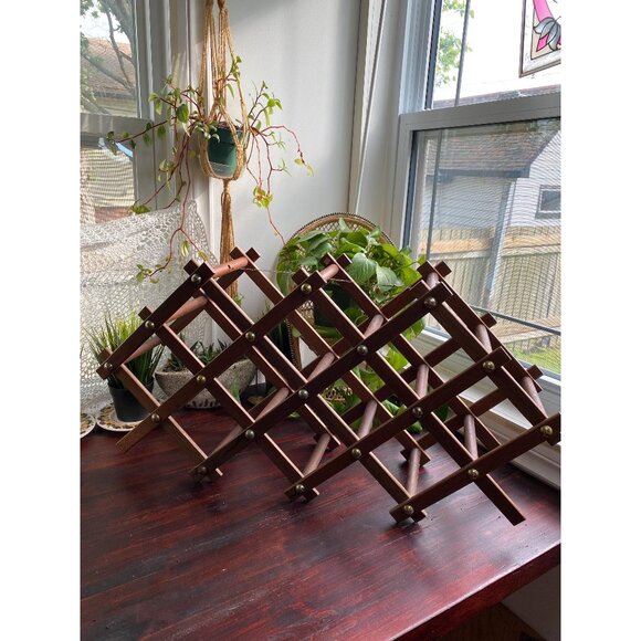 Vintage wooden expandable wine bottle drinking rack holder 10 spaces - Picture 1 of 5
